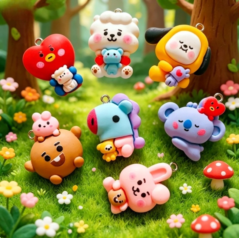 7pcs BT21 Resin Cartoon Charm  - Crafting Resin ulasan dan harga